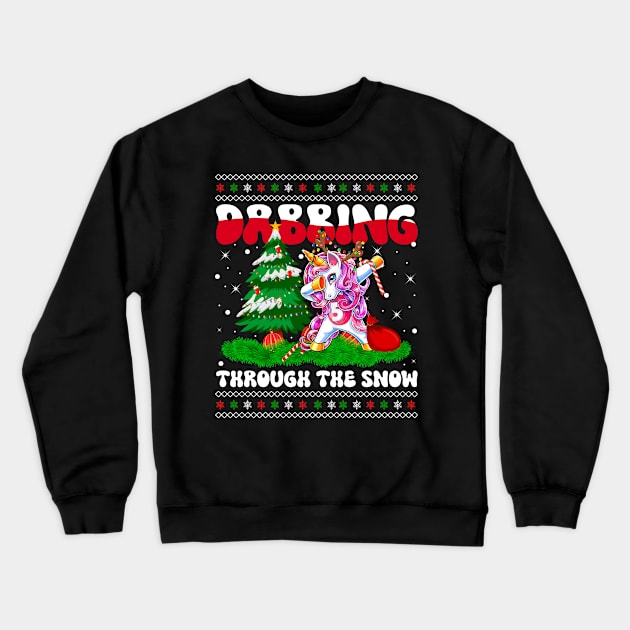 Dabbing Through The Snow Unicorn Christmas Lights Pink Girls Crewneck Sweatshirt by wonderws